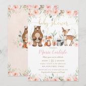 Woodland Animals Blush Floral Girl Baby shower Kaart (Voorkant / Achterkant)