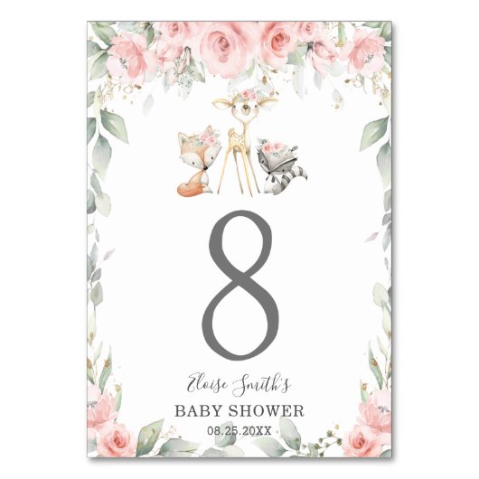 Woodland Animals Blush Floral Greenery Baby shower Kaart (Voorkant)