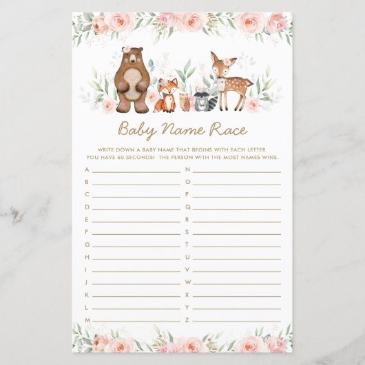 Woodland Animals Blush Floral Name Race Game (Voorkant)
