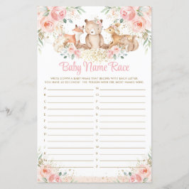 Woodland Animals Blush Floral Name Race Game