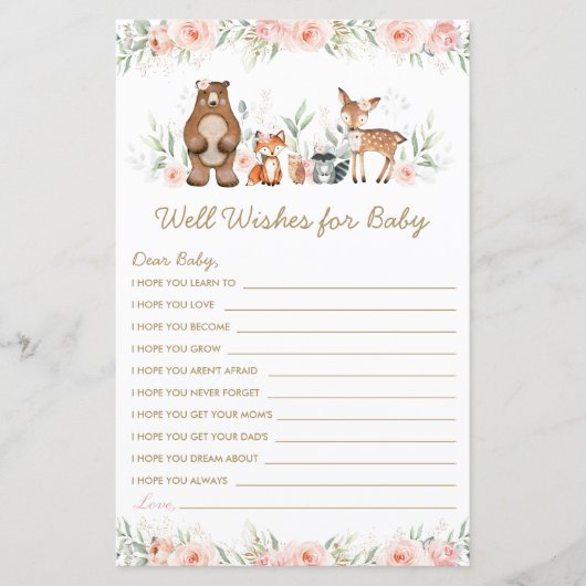 Woodland Animals Blush Floral Well Wishes for Baby (Voorkant)