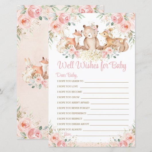 Woodland Animals Blush Floral Wishes for Baby Game (Voorkant / Achterkant)