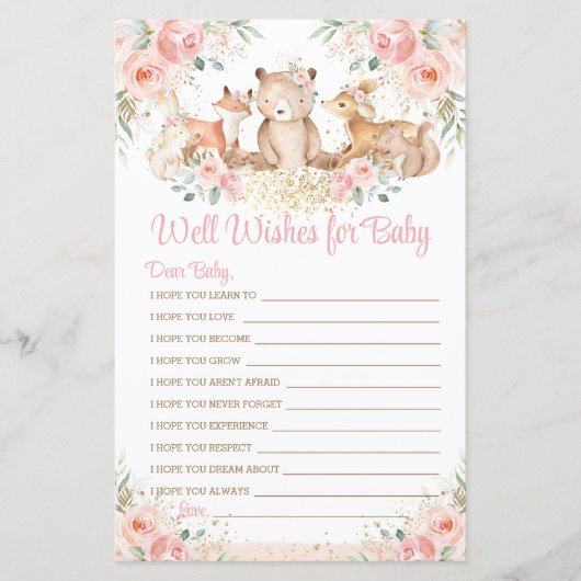 Woodland Animals Blush Floral Wishes for Baby Game (Voorkant)