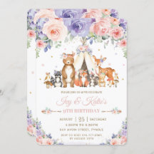 Woodland Animals Blush Lila Bloemen Verjaardag