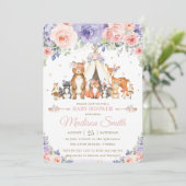 Woodland Animals Blush Lila Floral Baby shower Kaart (Staand voorkant)