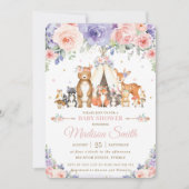 Woodland Animals Blush Lila Floral Baby shower Kaart (Voorkant)