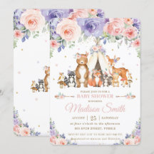 Woodland Animals Blush Lila Floral Baby shower
