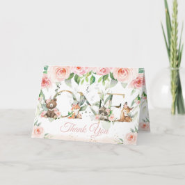 Woodland Animals Blush Pink Floral 1e verjaardag Bedankkaart