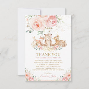 Woodland Animals Blush Pink Floral Baby shower  Bedankkaart