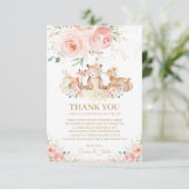 Woodland Animals Blush Pink Floral Baby shower  Bedankkaart (Staand voorkant)