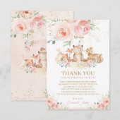 Woodland Animals Blush Pink Floral Baby shower  Bedankkaart (Voorkant / Achterkant)