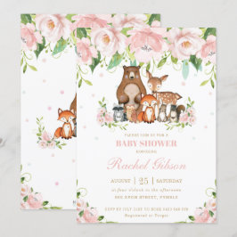 Woodland Animals Blush Pink Floral Baby shower Kaart