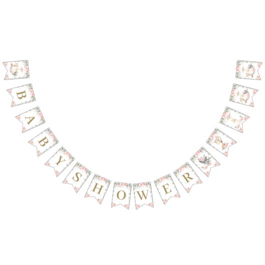 Woodland Animals Blush Pink Floral Baby shower Vlaggetjes (Alle)