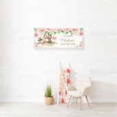 Woodland Animals Blush Pink Floral Backdrop Banner (Insitu)