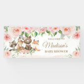 Woodland Animals Blush Pink Floral Backdrop Banner (Horizontaal)