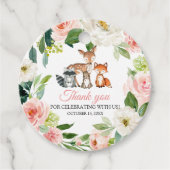 Woodland Animals & Blush Pink Flowers Baby shower Bedankjes Labels (Voorkant)