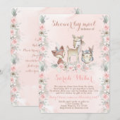 Woodland Animals blush roze douche door mail meisj Kaart (Voorkant / Achterkant)
