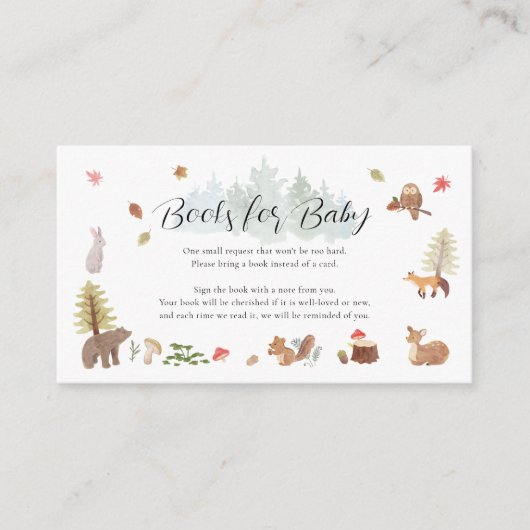 Woodland Animals Boek Aanvraag Baby shower Informatiekaartje (Voorkant)
