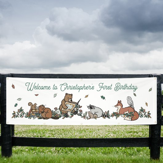 Woodland Animals Boek Theme Boys Verjaardag Welkom Spandoek