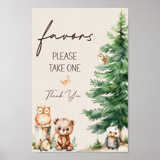Woodland Animals Boho Baby shower Favors Sign Poster (Voorkant)