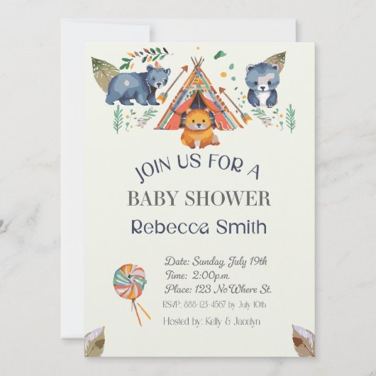 Woodland Animals Boho Baby shower Invitation Kaart (Voorkant)