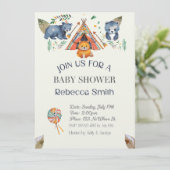 Woodland Animals Boho Baby shower Invitation Kaart (Staand voorkant)