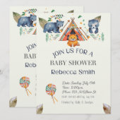 Woodland Animals Boho Baby shower Invitation Kaart (Voorkant / Achterkant)