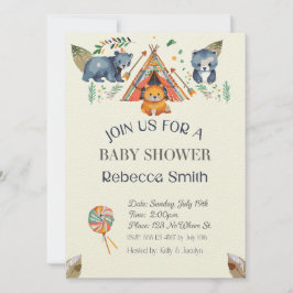 Woodland Animals Boho Baby shower Invitation Kaart