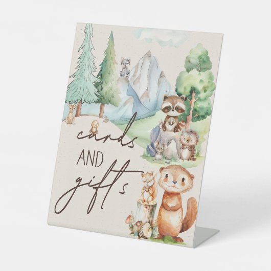 Woodland Animals Boho Baby shower Kaarten Geschenk Reclamebord Met Voetstuk (Voorkant)