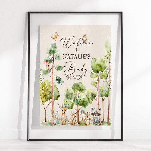Woodland Animals Boho Baby shower Sign Poster