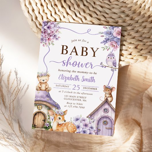 Woodland Animals Boho Girl Baby Shower  Kaart