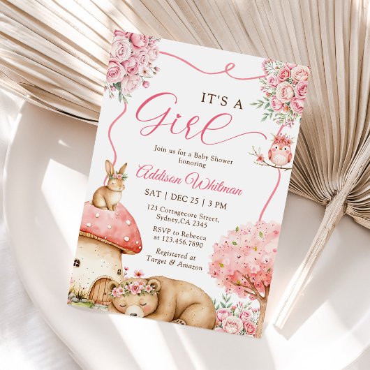 Woodland Animals Boho Girl Baby shower Kaart