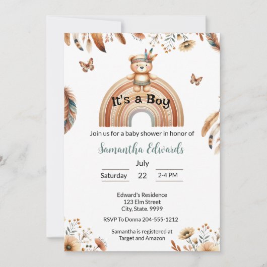 Woodland Animals Boho Het is een Boy Baby shower Kaart (Voorkant)