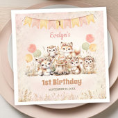 Woodland Animals Boho Pastel Meisje 1e Verjaardag Servet