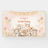Woodland Animals Boho Pastel Meisje 1e Verjaardag Spandoek (Horizontaal)