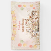 Woodland Animals Boho Pastel Meisje 1e Verjaardag Spandoek (Verticaal)