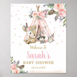 Woodland Animals Boho Tribal Baby shower Welkom Poster