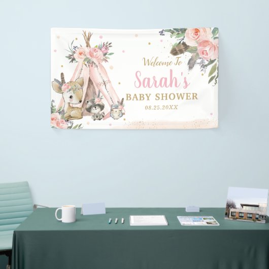 Woodland Animals Boho Tribal Welkomstachtergrond Spandoek (Beurs)