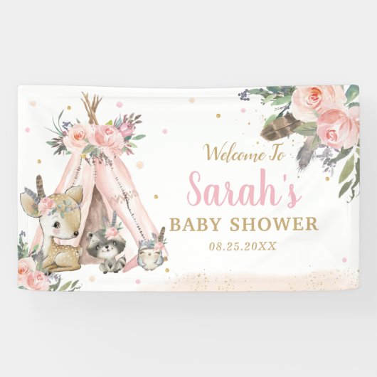 Woodland Animals Boho Tribal Welkomstachtergrond Spandoek (Horizontaal)