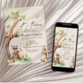 Woodland Animals Boho Twins Baby shower Kaart