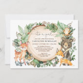 Woodland Animals Bos groen Meisje Baby shower Kaart (Voorkant)