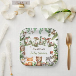Woodland Animals Bos Schattige Baby meisje Douche Papieren Bordje