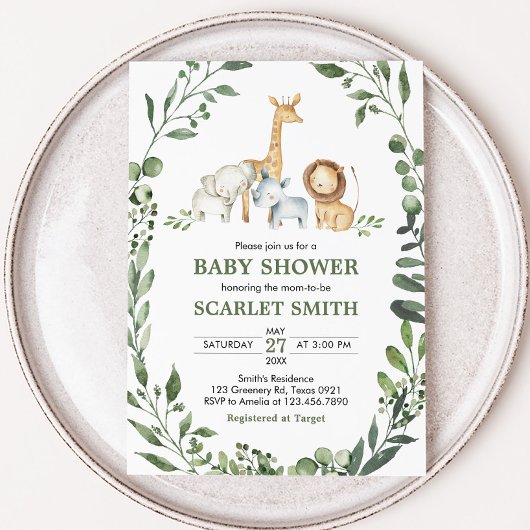 Woodland Animals Botanical Baby Shower  Kaart