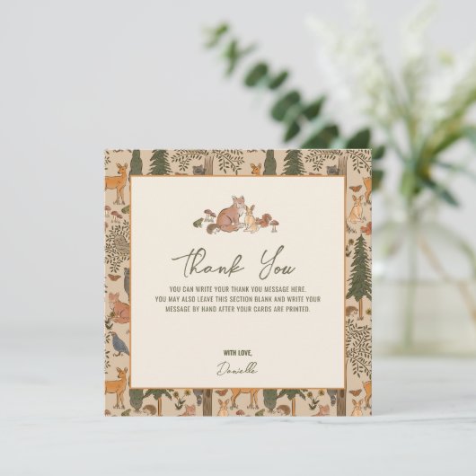 Woodland Animals Boy Baby shower Bedankkaart (Staand voorkant)