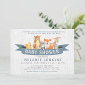 Woodland Animals Boy Baby shower Invitation Kaart (Staand voorkant)