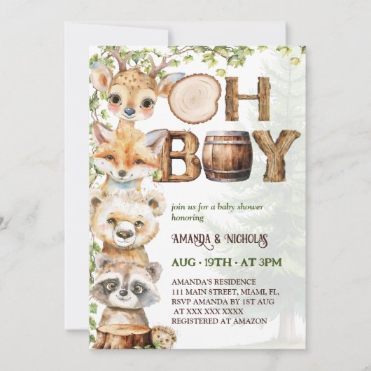 Woodland Animals Boy Baby shower Kaart (Voorkant)