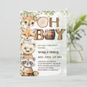 Woodland Animals Boy Baby shower Kaart (Staand voorkant)