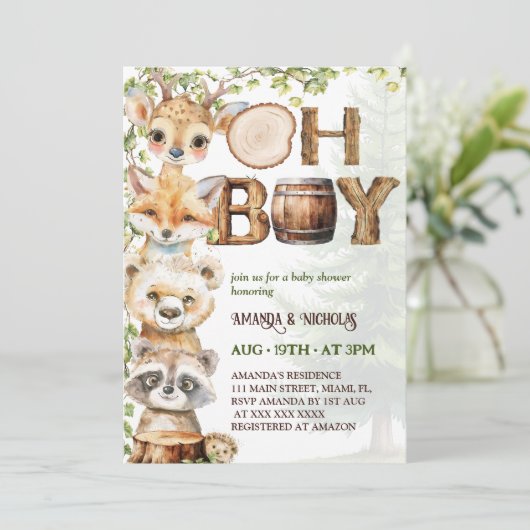 Woodland Animals Boy Baby shower Kaart (Staand voorkant)