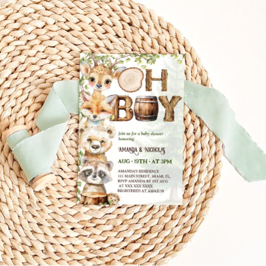 Woodland Animals Boy Baby shower Kaart