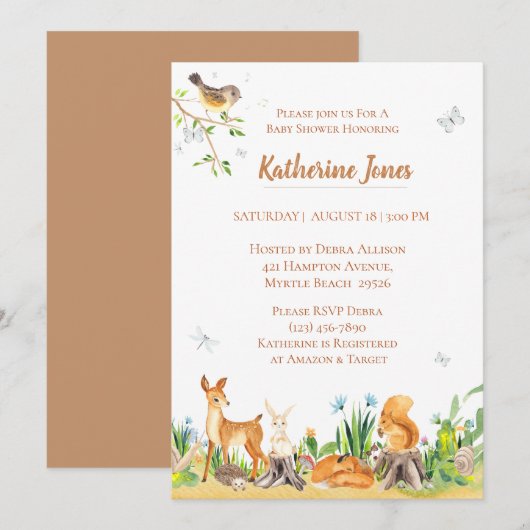 Woodland Animals Boy Baby shower Kaart (Voorkant / Achterkant)